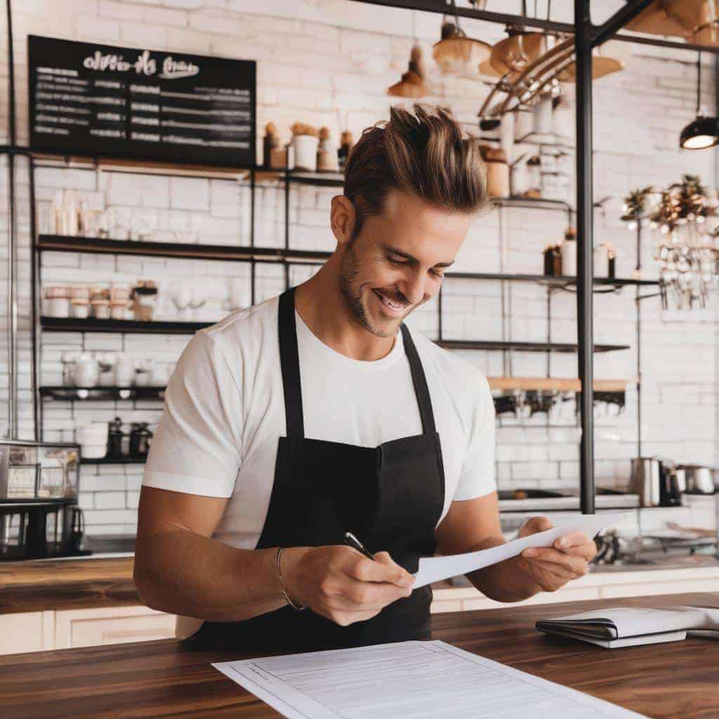 Cafe owner looking at hospitality insurance